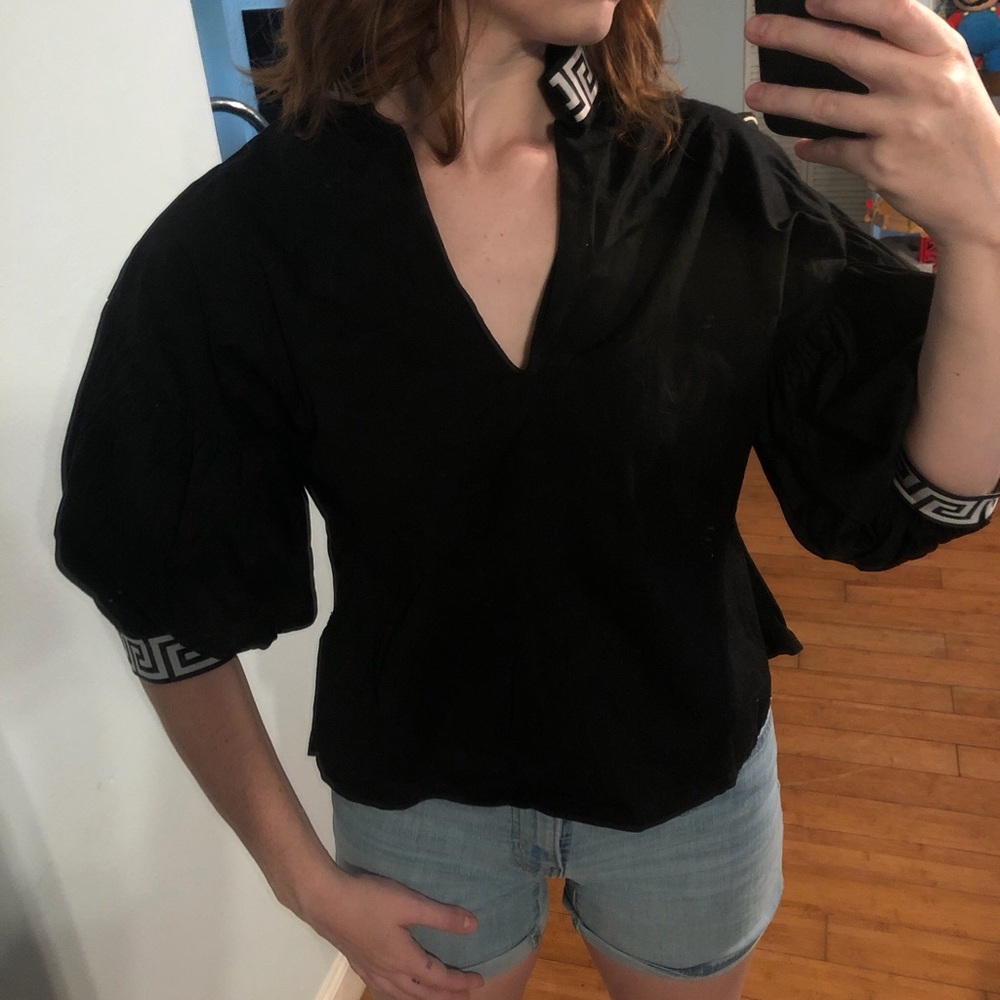 Black BCBE Elias blouse with white logo